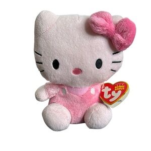 Ty Hello Kitty pink overalls stuffed animal NWT 6 inches